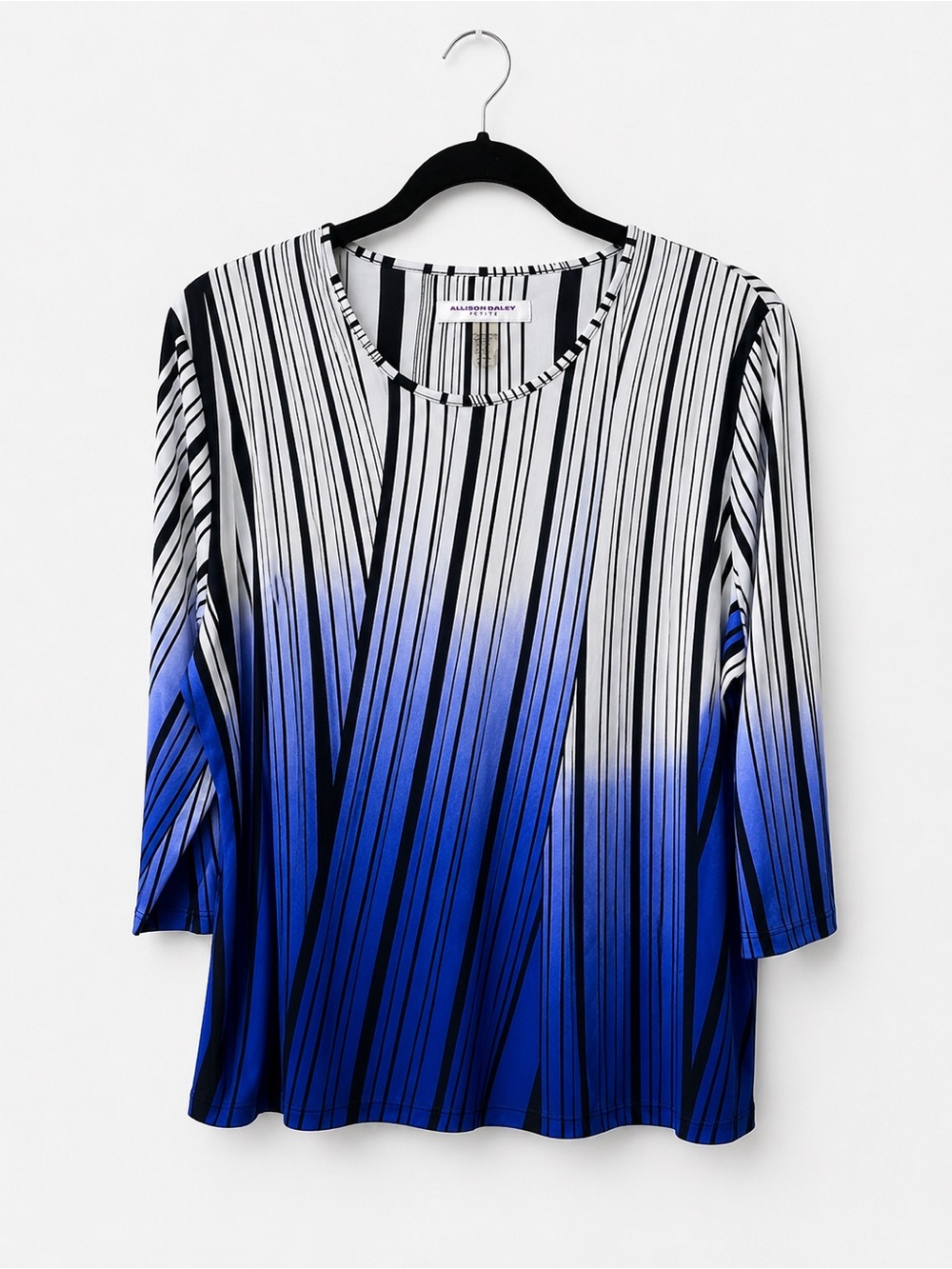 Allison Daley Black White and Blue Ombre Striped Long-Sleeve Top